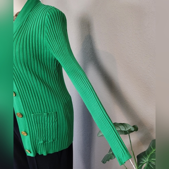 ETOILE V-Neckline Kelly Green Stretch Cardigan Sweater Women's Size XL - Picture 6 of 10